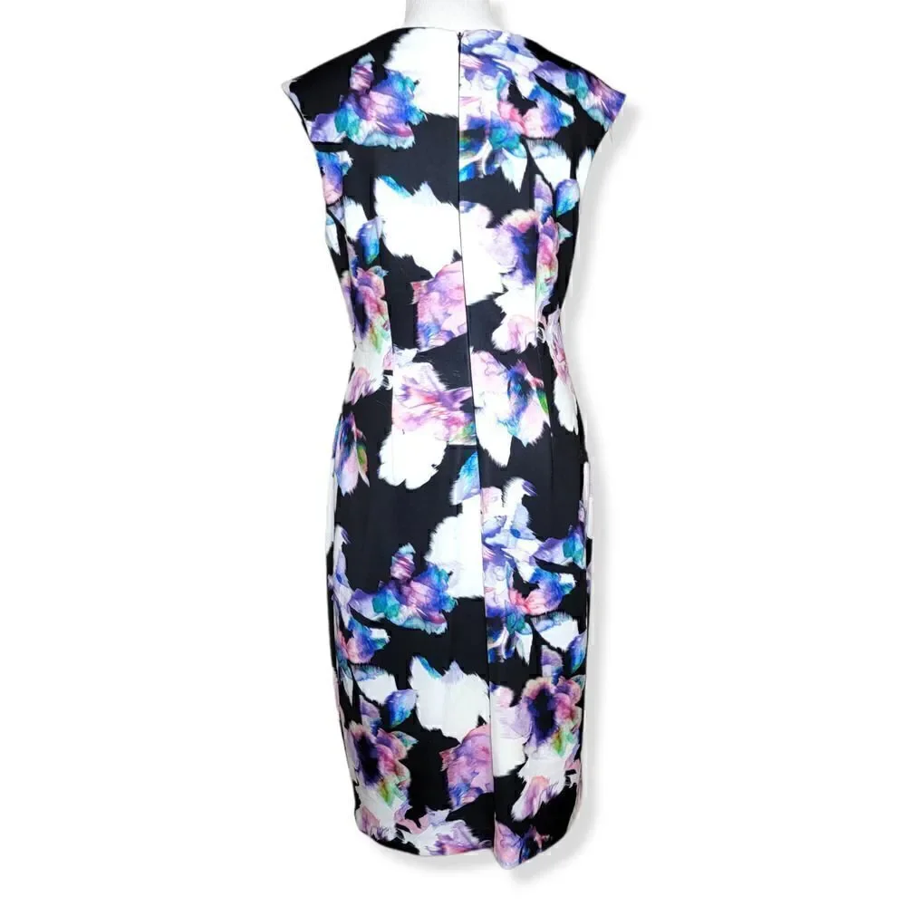 Antonio Melani Floral Sleeveless Sheath Dress Black Purple Size 10